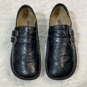 ALEGRIA ALI Floral Slip On ALL-571 Leather Women's Black Sz 10.5 Goth Core Punk